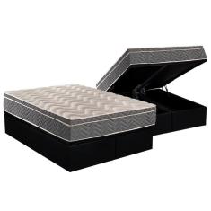 Cama Box Baú Queen: Colchão Anatômico Paropas D45 / Ep Confort Mega Firme + Base Black(158X198)