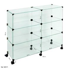 Balcão de Atendimento Modulado em Vidro com Rodízios - 1,00 x 1,00 x 0,30