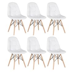 Kit - 6 X Cadeiras Estofadas Eames Eiffel Botonê - Base De Madeira Clara - Branco