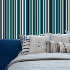 Papel de Parede Auto Adesivo Lavável  Listrado 0004 Verde e Azul - Fin