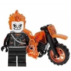 Boneco Blocos De Montar Moto Motoqueiro Fantasma Fire Chain