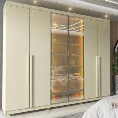 Guarda Roupa Casal com Vidro Reflecta LED e Pés 6 Portas 100 MDF Imperatriz Gelius