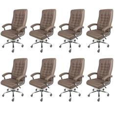 Kit 8 Cadeiras para Escritorio Presidente com Mola Ensacada Estofada em Sintético Oslo 3321 Café