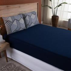 Lençol Queen Malha fio Penteado Algodão 3 Peças - Azul top  - 100% Alg