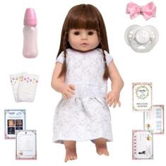 Boneca Reborn Lindinha Olho Castanho Com Chupeta 13 Itens - Cegonha Re