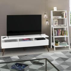 Rack para TV até 65 Polegadas Madesa Londres e Estante Escada - Branco