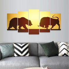 Quadro Urso vs Touro Mosaico 5 Peças decorativo