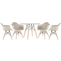 Loft7, Kit - Mesa de vidro Eames 100 cm + 4 cadeiras Eiffel Daw nude