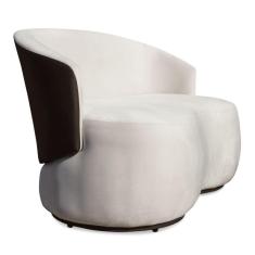 Sofá Namoradeira 2 Lugares Decorativa Lara Veludo Bege/PU Marrom - Montanaris Decor