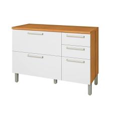 Balcão De Cozinha Burguesa Premium 2 Portas E 3 Gavetas C/ Tampo 120cm Freijó/branco - Nesher
