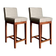 Kit 2 Banquetas Estofadas Média para Bancada 90 Cm Lisboa Madeira Castanho Suede CCS