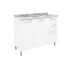 Balcão De Cozinha Modulado Gabinete C/pia Múltipla 6015 3 Portas E 2 Gavetas Branco - Bertolini