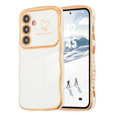 ZTOFERA Capa para Samsung Galaxy S24 Plus 5G de 6,7 polegadas, linda moldura ondulada encaracolada com padrão de coração de amor, borda banhada de luxo, proteção total para câmera, à prova de choque,