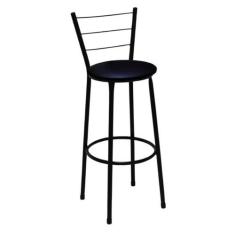 Banqueta Média Preta com Encosto para Cozinha Assento Preto - Fortmix