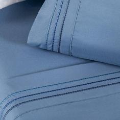 Jogo de Lençol Casal Yara bordado 4pç 100% Poliéster - Azul - Lilly Ho