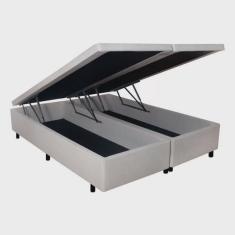 Base Box Baú King 193x203x42cm em Courino com Pistão a Gás Areia