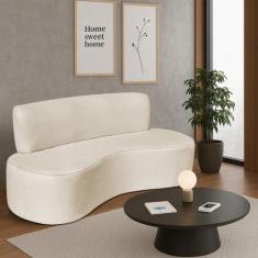 Sofá Curvo 3 Lugares Amsterdã 200cm Linho - Amarena Móveis, Bege