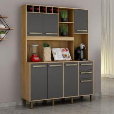 Armário de Cozinha 6 Portas 3 Gavetas Granada Valdemóveis Cinamomo/Grafite