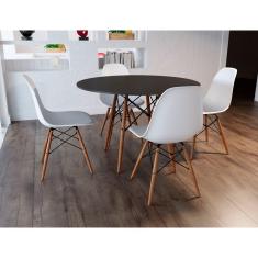 Sala de Jantar Mesa Eames Preta 90cm com 4 Cadeiras Brancas - Up Home