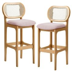 Kit 02 Banquetas Altas Para Cozinha Bancada Sala Tela Betta Fixa L02 Suede Rosê - Lyam