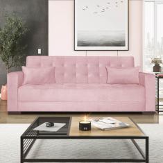 Sofá Cama 3 Lugares Jobim Suede - Doce Sonho Móveis Rosa Bebê