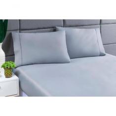 Jogo Lençol 400 Fios Ponto Palito Cama Queen 3pçs Poliéster - Cinza