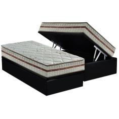 Cama Box Baú Solteiro: Colchão Molas MasterPocket Ensacadas Anjos   Classic + Base CRC Suede Black(88x188)