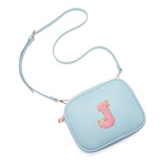 Viverte Bolsa infantil para meninas, bolsa transversal de couro sintético com inicial para meninas, presentes de aniversário personalizados, Azul gelado