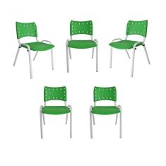 Kit 5 Cadeiras Iso Para Escola Escritório Comércio Verde Base Branca