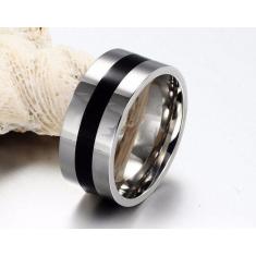 Anel 9mm Masculino Ou Feminino Titânio Com Filete Preto - Judith Joias