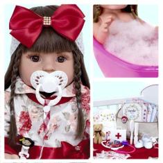 Bebe Boneca Reborn Menina Silicone Realista com 16 Itens - Cegonha Reb
