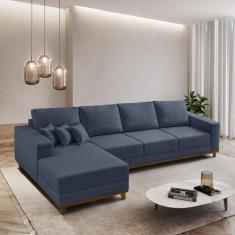 Sofá Fixo Com Chaise 2,5M Cronos Linho Com Molas lado Esquerdo Meu Sof