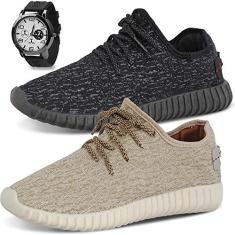 Kit 2 Pares Tenis Calce Fácil e Relógio Masculino Casual