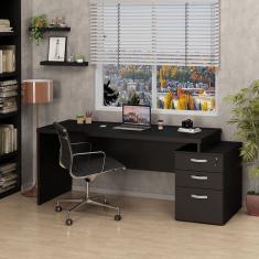 Mesa de Escritório Pedestal 3 Gavetas 190x70cm Preto