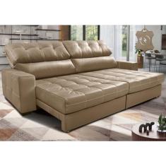 Sofá de Couro Elétrico Retrátil 2,95m Molas Ensacadas Cama inBox Gran Majesty Bege