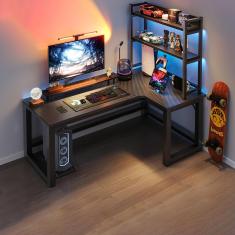 Mesa de computador de escritório, mesas de escritório em casa, mesa pequena, mesa em forma de L, prateleiras opcionais esquerda e direita, adequadas para casa, escritório e outros cenários,