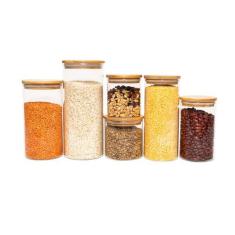 Kit de 6 Potes de Vidro Herméticos Tampa de Bambu - Oikos, U, NATURAL