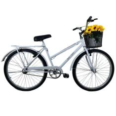 Bicicleta Retrô Aro 26 Freio V-Brake Cesta Branco