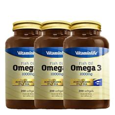 Kit com 3 - Omega 3 1000mg - 200 cápsulas - VitaminLife