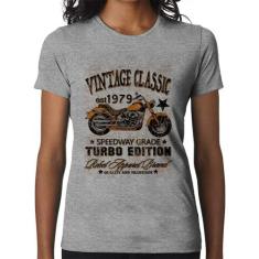 Baby Look Vintage Classic Moto - Foca na Moda, Cinza, GG