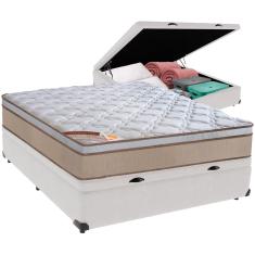 Cama Box Baú Branco e Colchão Revolution Tecnopedic Molas Casal Castor