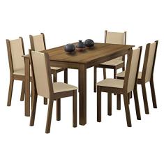 Conjunto Sala de Jantar Madesa Miriam Mesa Tampo de Madeira com 6 Cadeiras - Rustic/Crema/Pérola