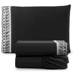 Jogo De Lençol Suave Lese Percal 180 Fios Solteiro 3 Peças Barato - Preto