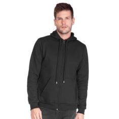 Jaqueta Masculina Moletom Básica Com Capuz Preta-Masculino
