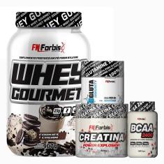Kit Whey Gourmet Pote + Creatina 300g + Glutamina 150g + BCAA 100 cáps - FN Forbis-Unissex