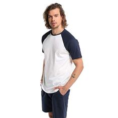 Camiseta Masculina Raglan Branco com Azul Marinho