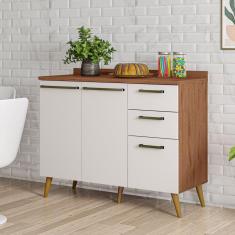 Balcão de Cozinha 2 Portas 3 Gavetas 1 Prateleira Favorita Marrom/Off White