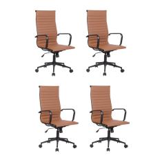 Conjunto 4 Cadeiras de Escritório Presidente Sevilha com Base Office Rivatti Marrom Escuro