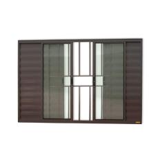Janela Janela Veneziana Confort 6 Folhas com Grade Vidro Liso 100cm x 120cm Brimak Corten
