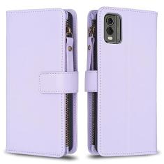 Capa para Nokia C32 com alça de pulso, 9 compartimentos para cartão, 1 carteira de couro com zíper, função de suporte, fecho magnético, capa para celular compatível com Nokia C32 de 6,5 polegadas
